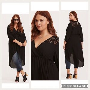 NWT Black georgette hi-lo Surplice top size 2